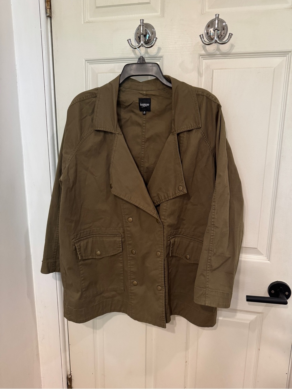 Kensie Olive Green Utility Jacket with Double-Breasted Front